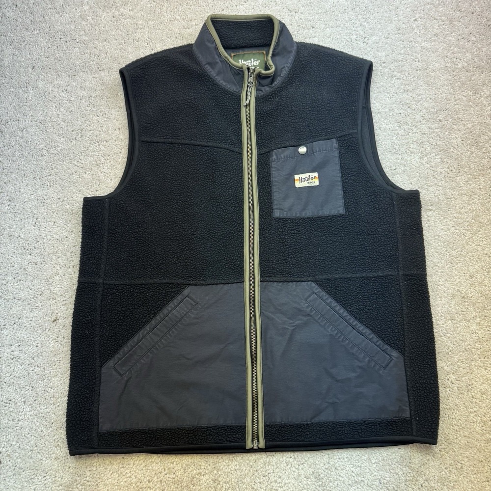 Howler Bros Vest Jacket Mens XL Chisos Black Sherpa Fleece Full Zip Hiking Logo